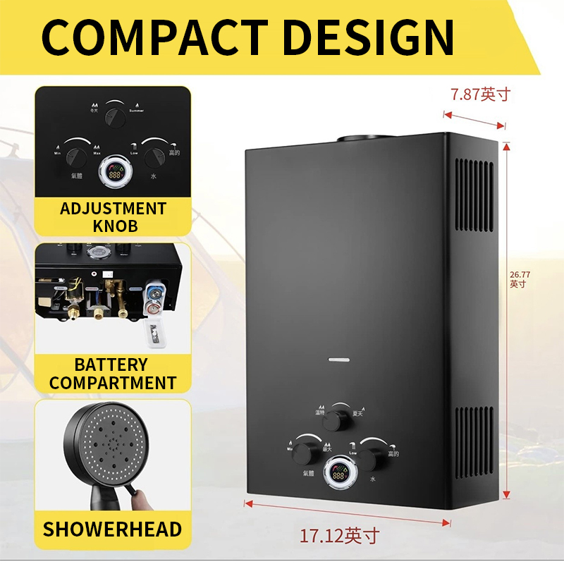 Outdoor Camping Water Heater - 16L/18L/20L Gas-Durchlauferhitzer mit LCD-Display, Tragbar, Ideal