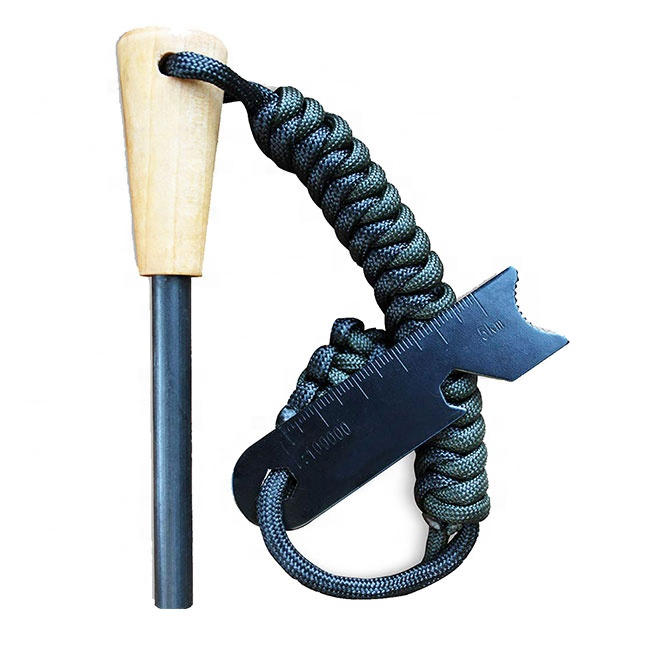 Fire Starter Flint - Camping-Überlebens-Magnesium-Feuerstein-Feuerstarter mit Multitool-Schleuder und Paracord-Schlüsselband