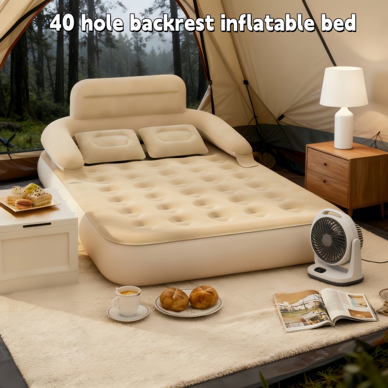 Outdoor Camping Mat - Outdoor-Multifunktions-Zwei-Personen-Camping-Luftbett, tragbares Plüsch-Luftsofa mit Rückenlehne, Luftkissenbett