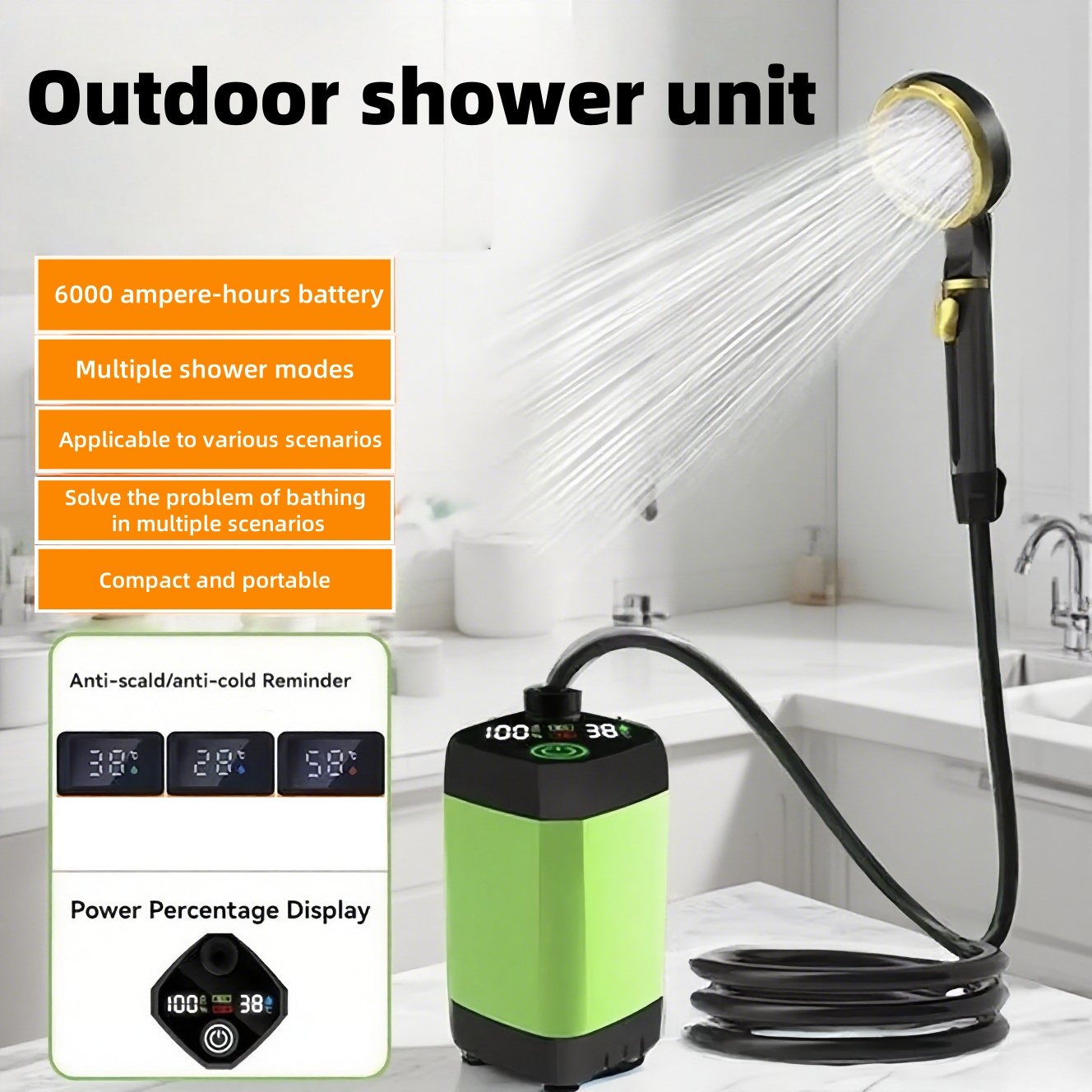 Outdoor Camping Showers - Tragbare Elektrische Außendusche mit Langer Akkulaufzeit,