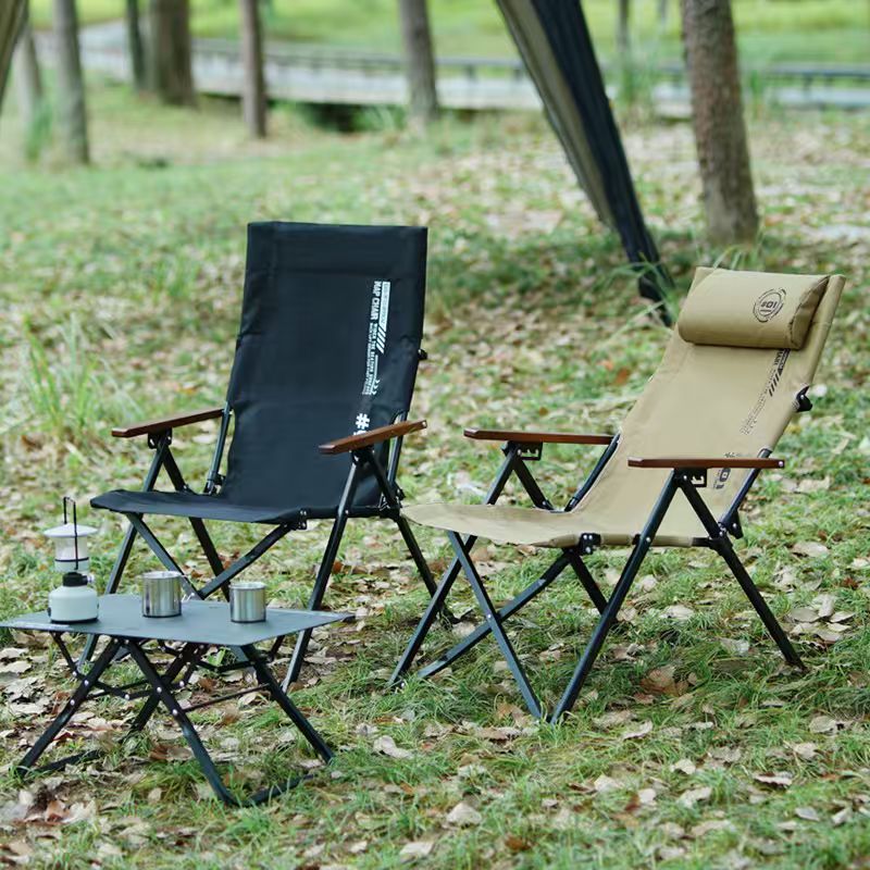 Outdoor Camping Lounge Chairs - Klappbarer Hochlehner-Strand- und Campingstuhl, 4-fach verstellbar,