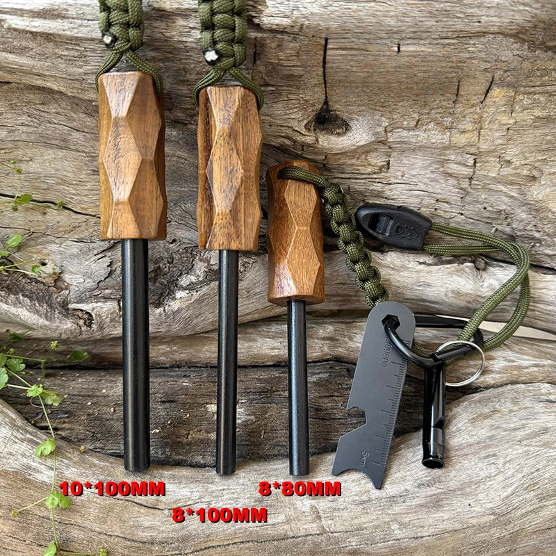 Fire Starter Flint - Neuer Outdoor-Feuerstarter mit Holzgriff, wasserdichte Magnesiumstäbe,