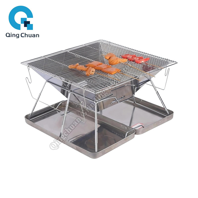 Outdoor Camping Fire - Camping-Grill Holzkohleofen Faltbarer Edelstahl-Feuerkorb-Grill für Outdoor-Kochen