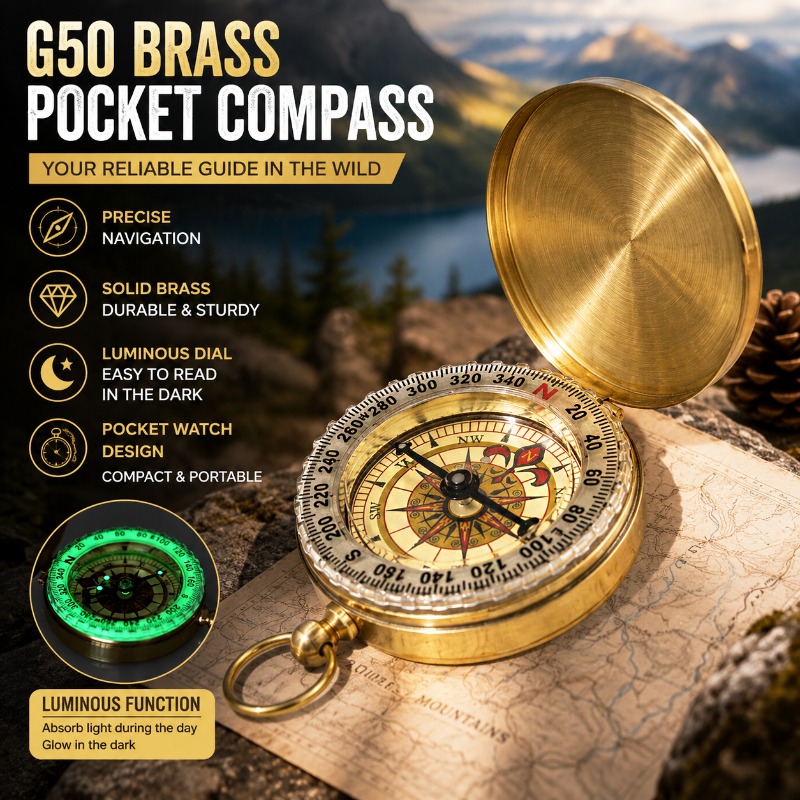 Outdoor Camping Direct - 50mm Messing-Taschenkompass Leuchtendes Navigationswerkzeug mit Klappdeckel