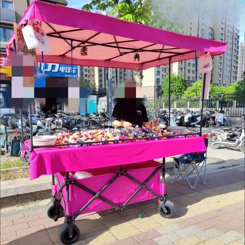 Outdoor Camping Trolley - Verkaufswagen mit Großer Tischplatte, Heb- und